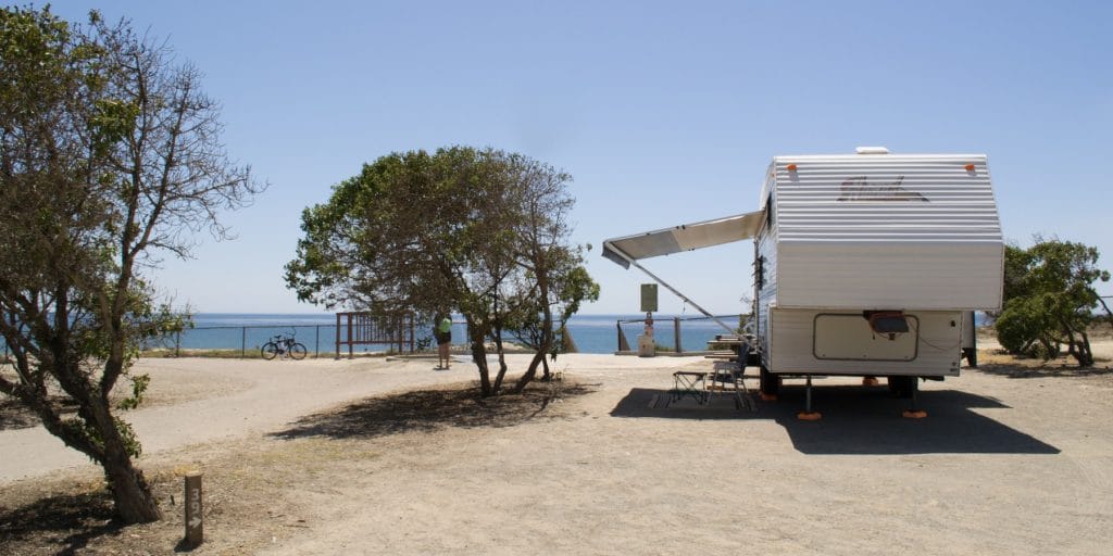 Dog-friendly campground near the beach cliffs at San Elijo in Southern California